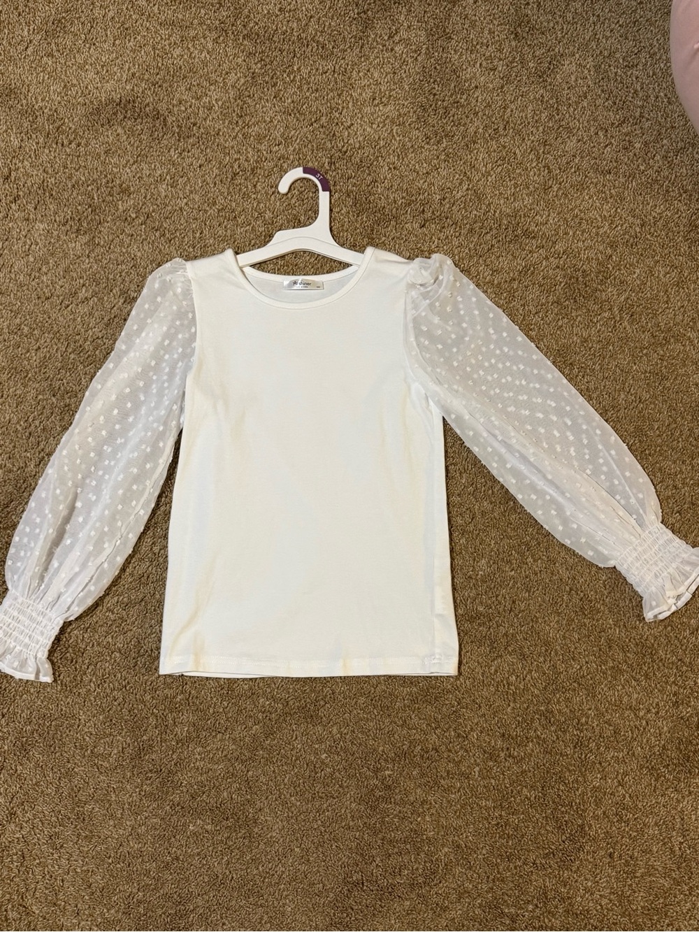 Amazon White Dot Sheer Balloon Sleeve Long Sleeve Tee